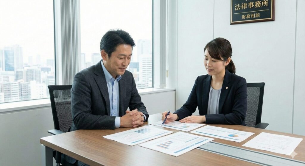 弁護士に相談している男性