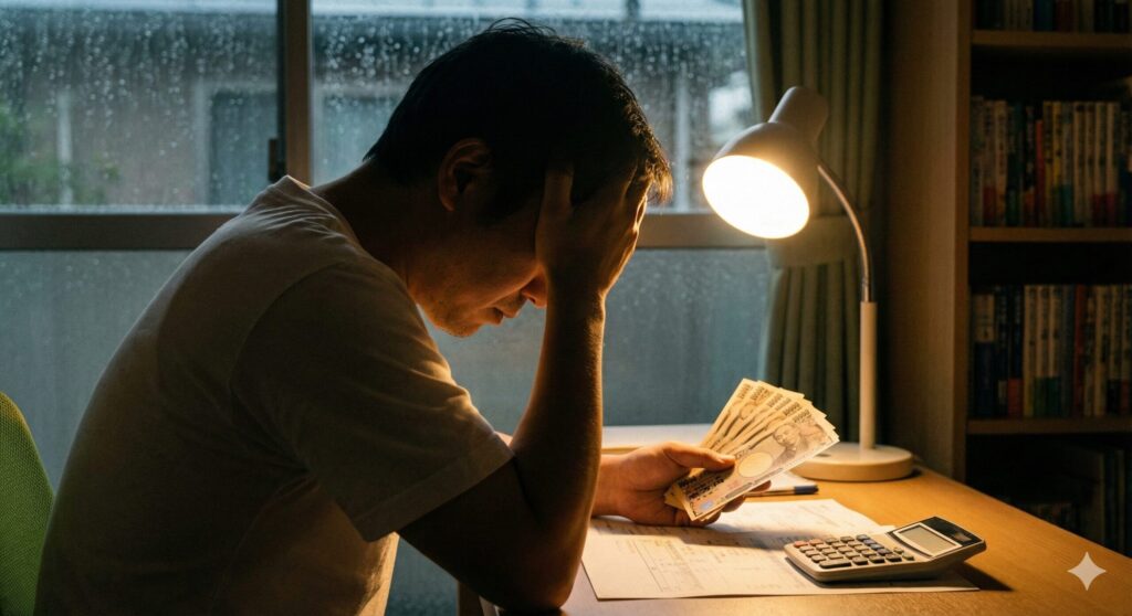 夜になって悩んでいる男性