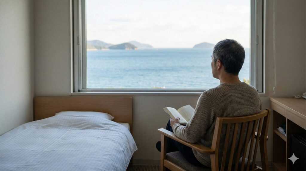 リゾバ先の寮から眺める海の画像