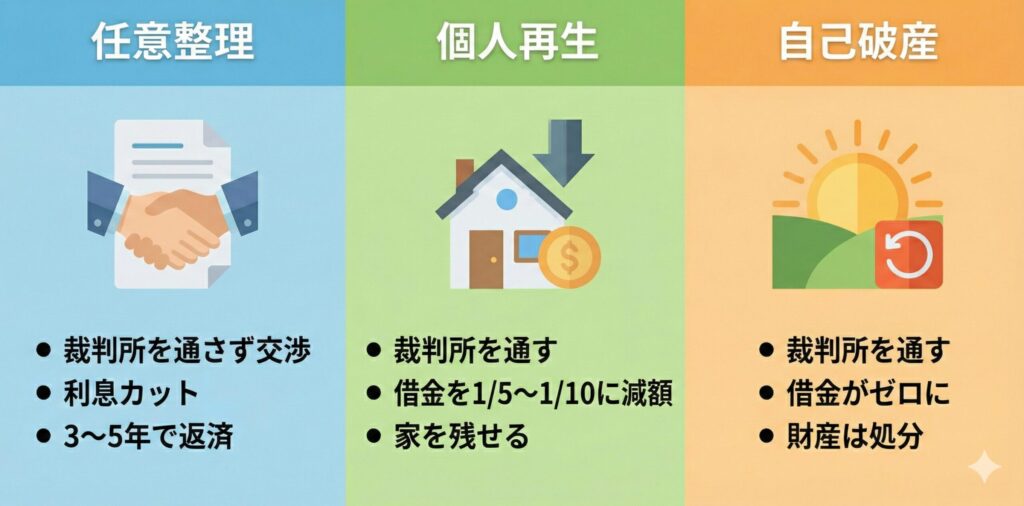 債務整理の違いを3分割で説明