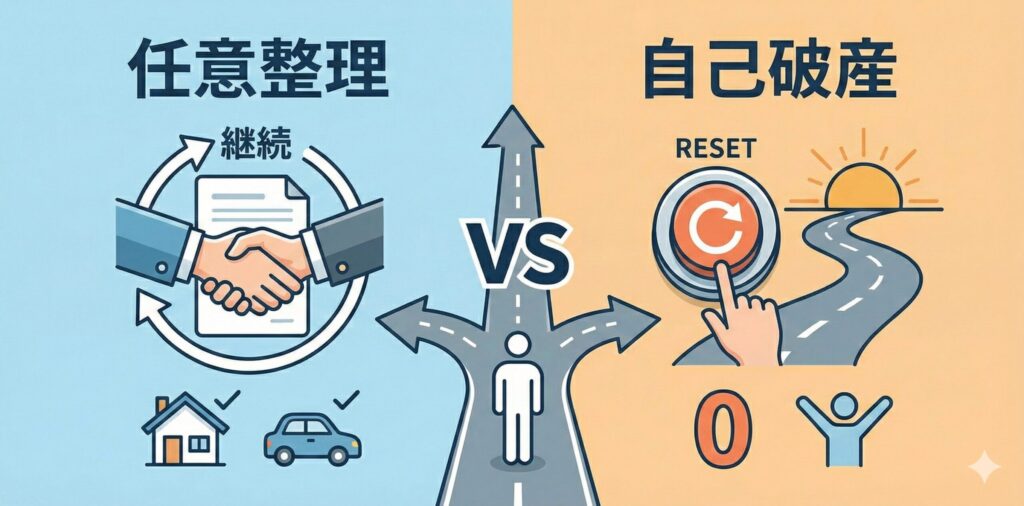 任意整理と自己破産の分かれ道を画像で