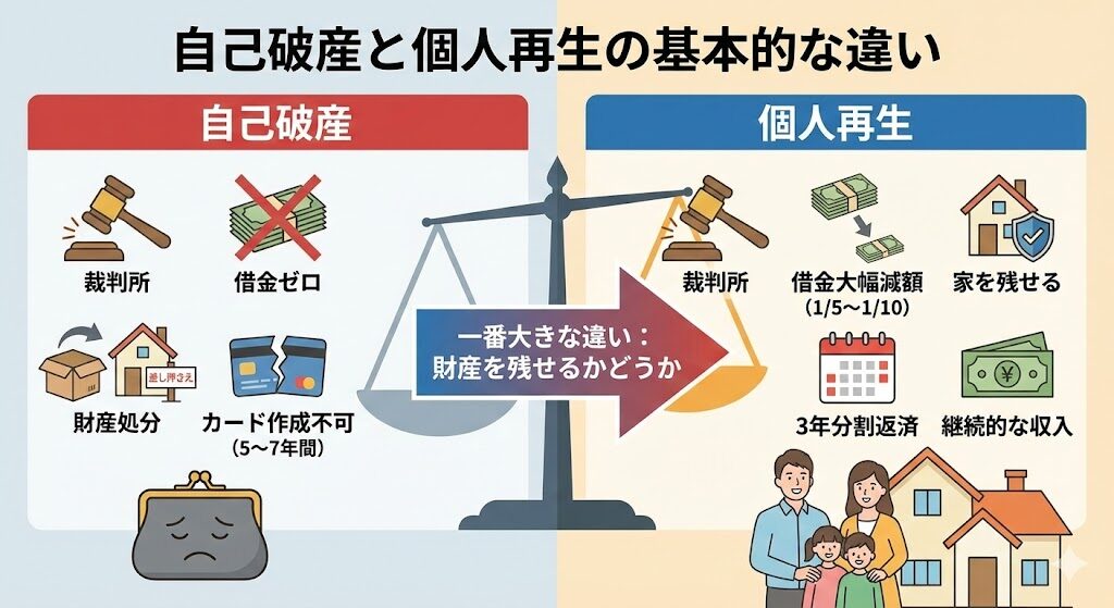 自己破産と個人再生の比較画像